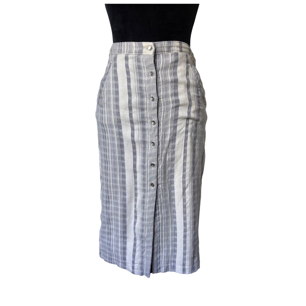 Abercrombie Fitch Midi Button Front Skirt Women Size 0 stripped White